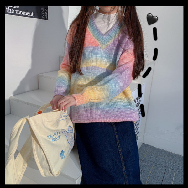 Vintage V-neck rainbow sweater SS2454