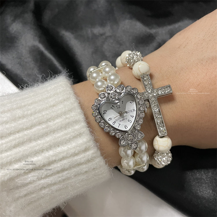 Vintage Cross Pearl Love Bracelet Watch SS2676