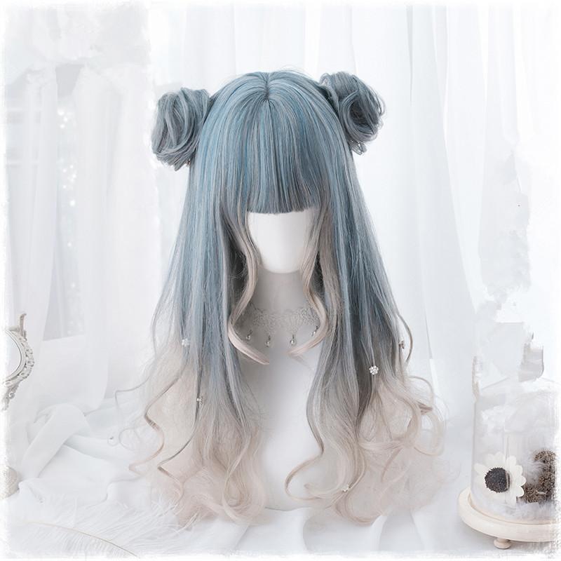 Lolita Blue Brown Wavy Wigs WS1089