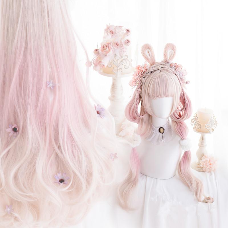 Pink gradient long curly hair lolita wig WS2052