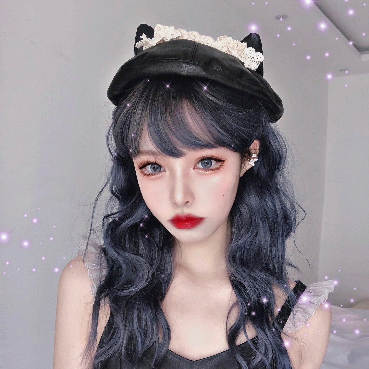 Leather black cat beret     WS3027