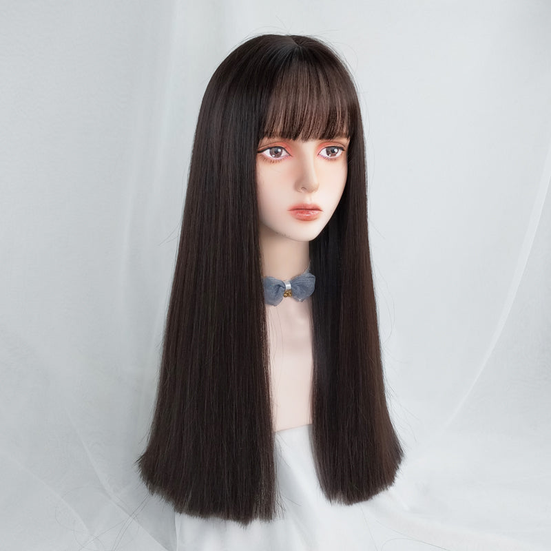 Comic bangs black long straight wig  WS2271