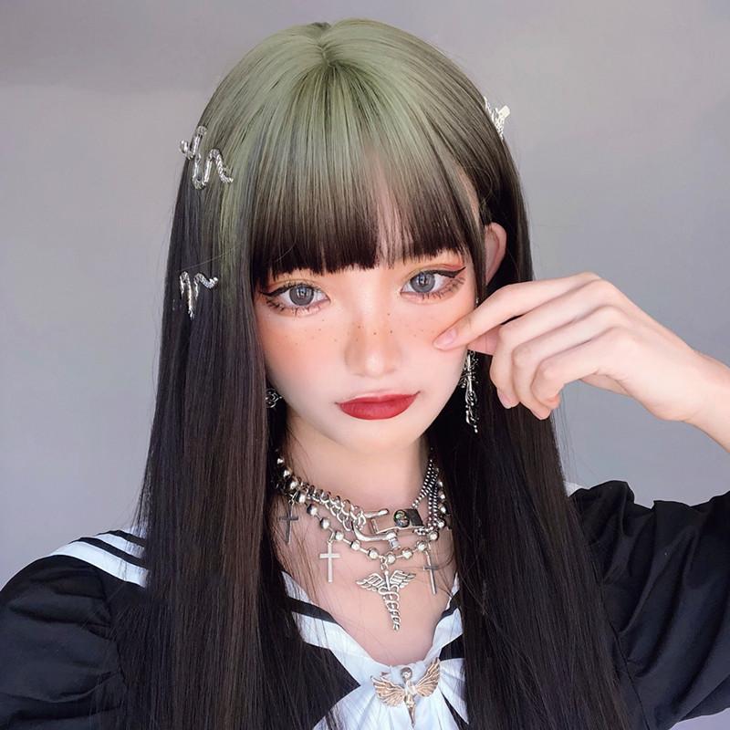 Natural gradient gray green wig WS2372