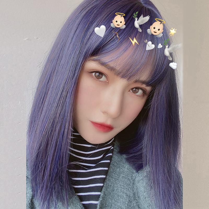 Lolita blue purple short straight hair wig WS1234