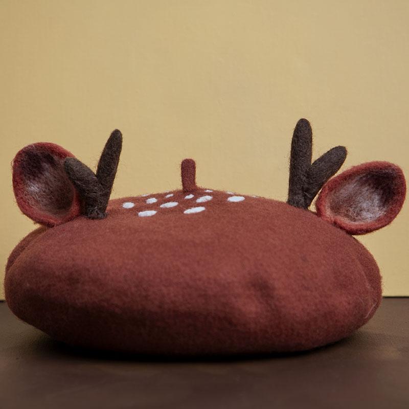 Wool felt antler ear beret WS3008