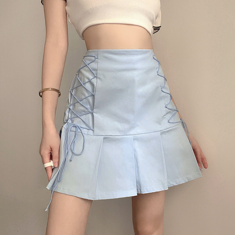 Blue lace high waist skirt SS2723