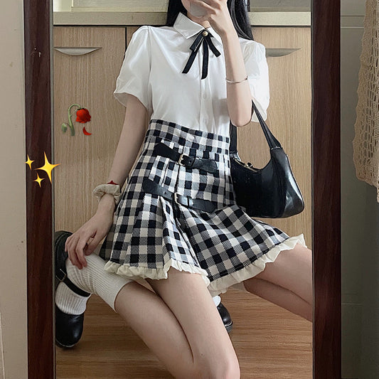 Lace plaid high waist skirt SS2612