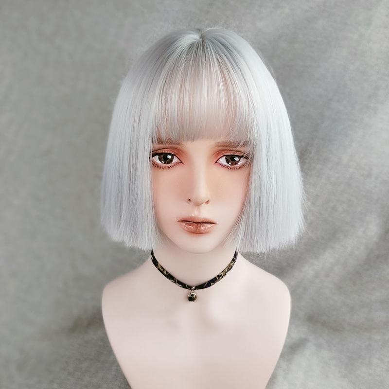 Fashion Short Hair Silver White Lolita Wig WS1174