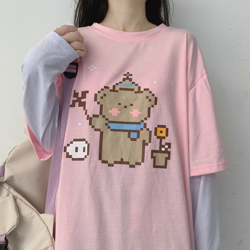 Sweet and cute bear print pink t-shirt SS2375