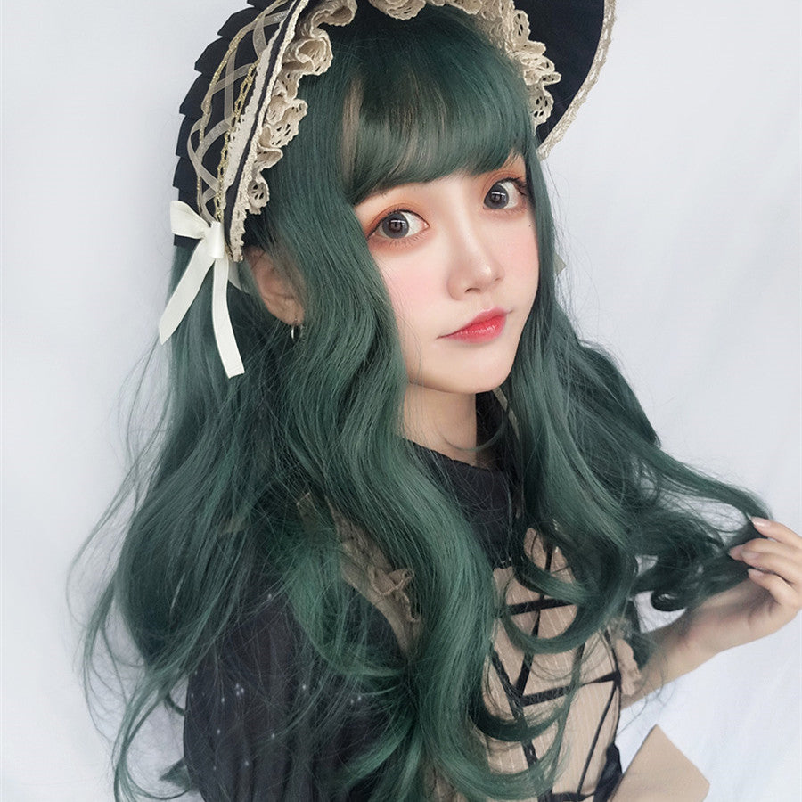 lolita dark green long curly wig WS2268