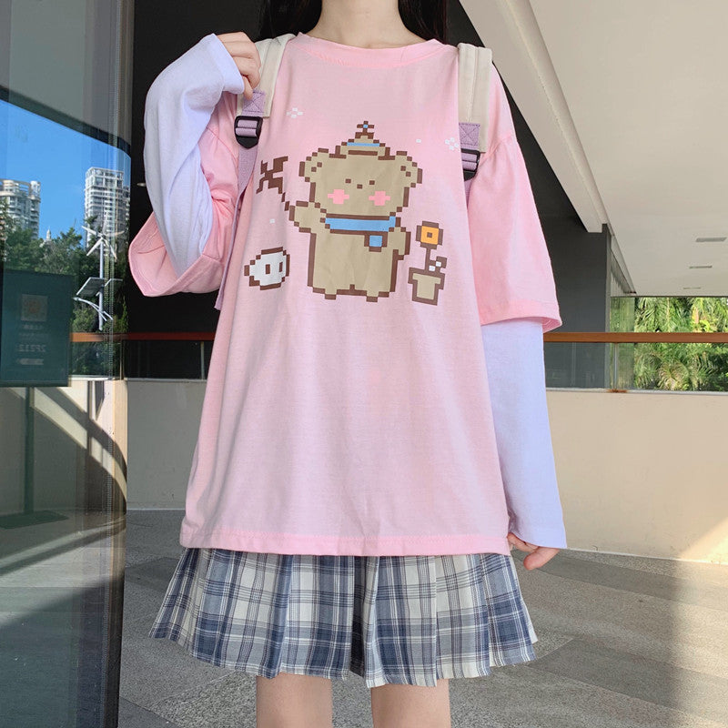 Sweet and cute bear print pink t-shirt SS2375