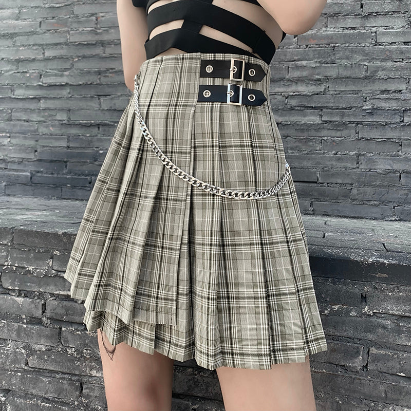 Green plaid pleated skirt SS2346