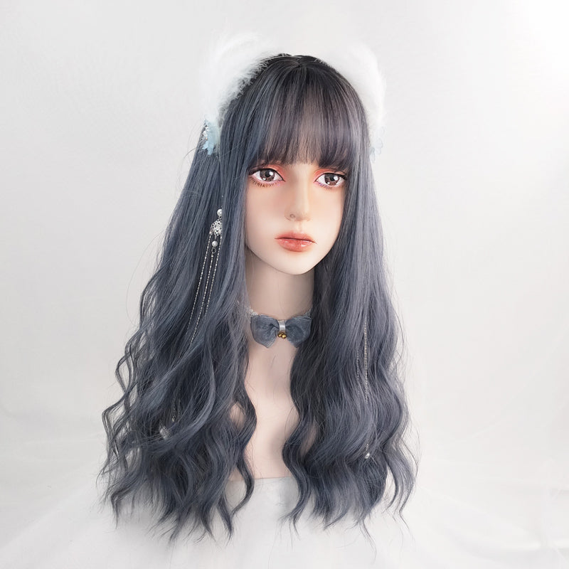 Lolita Blue Grey Long Curly Wig WS2233