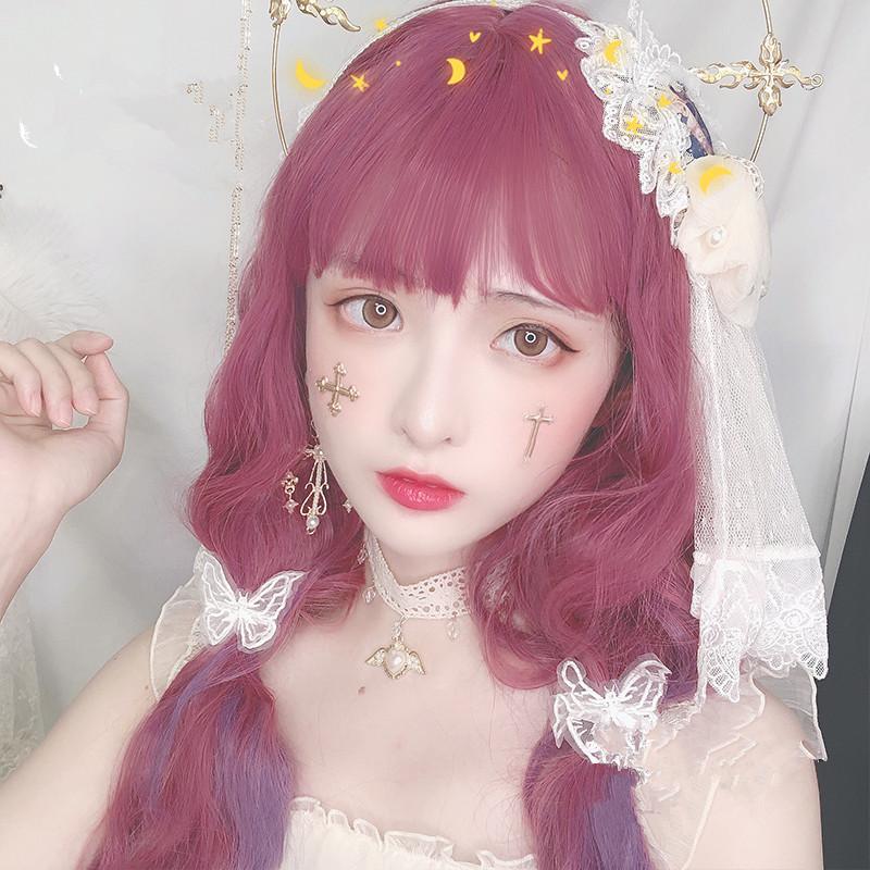 Long curly hair lolita pink purple gradient wig WS2151