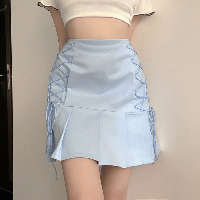 Blue lace high waist skirt SS2723