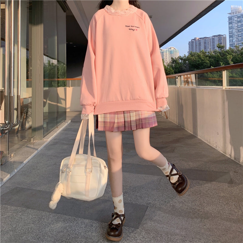 Pink lace stitching sweater SS2412