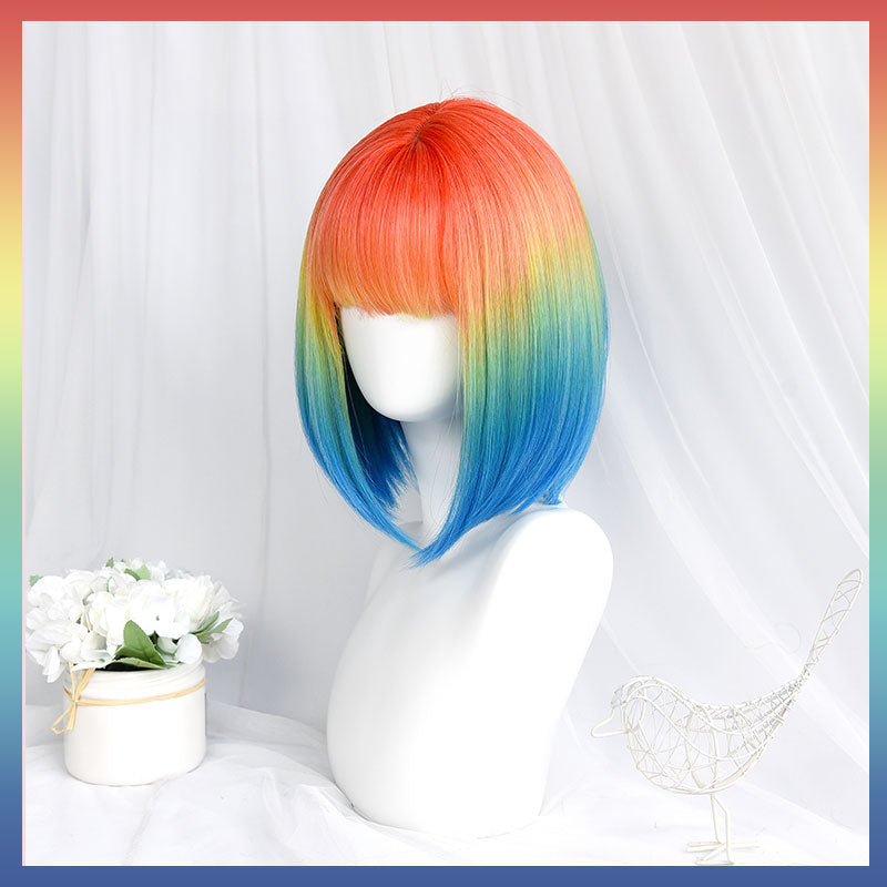 Multicolor gradient rainbow short wig WS2244