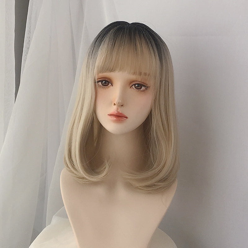 Linen gold medium long straight wig WS2251