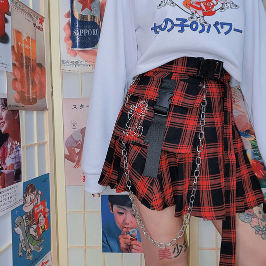 Punk red plaid skirt SS2030