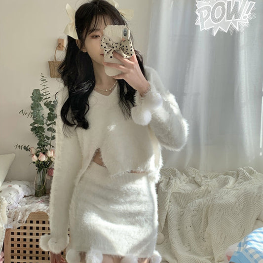 Fur ball sweater and skirt SS2390