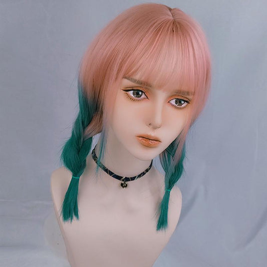 Lolita rose pink gradient green wig WS1225