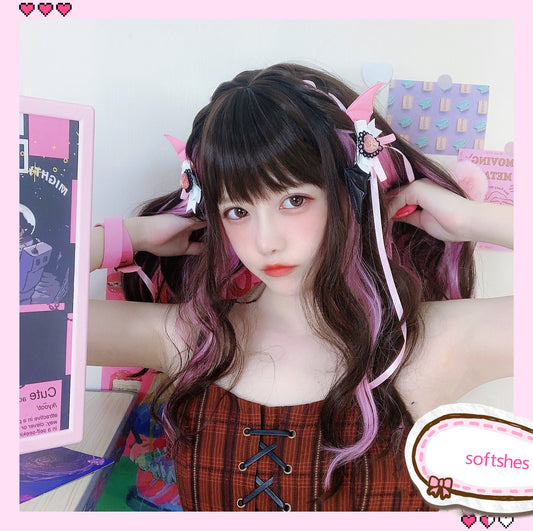 lolita dark brown highlights pink wig SS2850