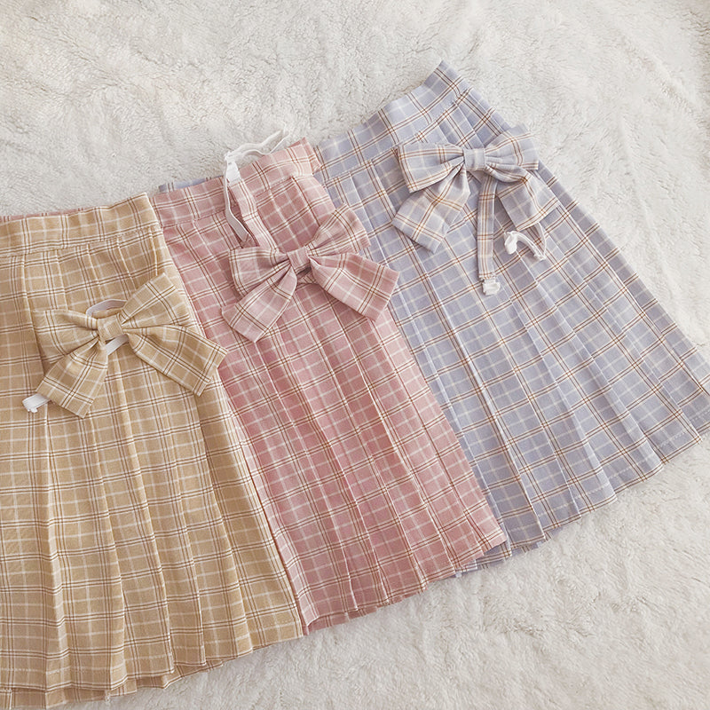 Sweet and cute pleated skirt and bow tie SS2367