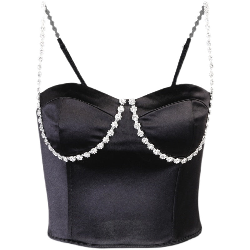 Stitching rhinestone camisole SS2373