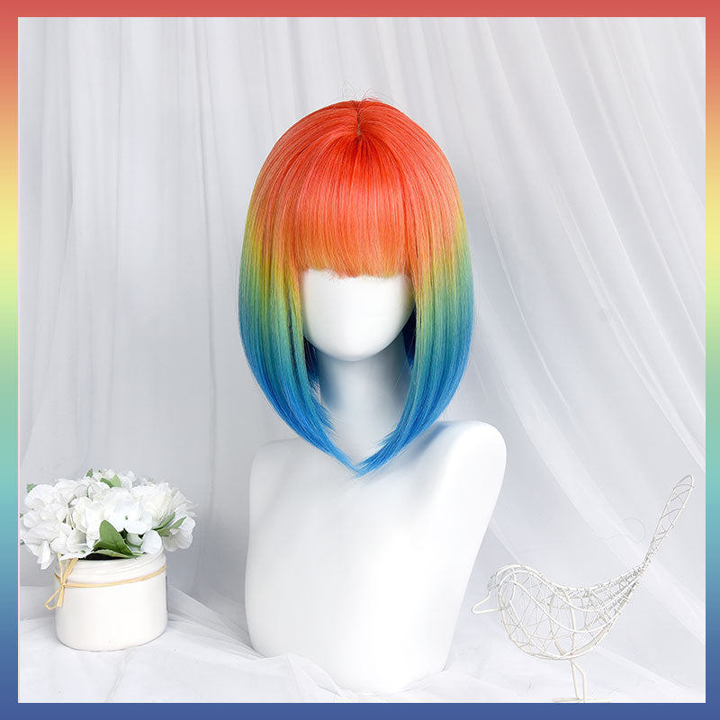 Multicolor gradient rainbow short wig WS2244