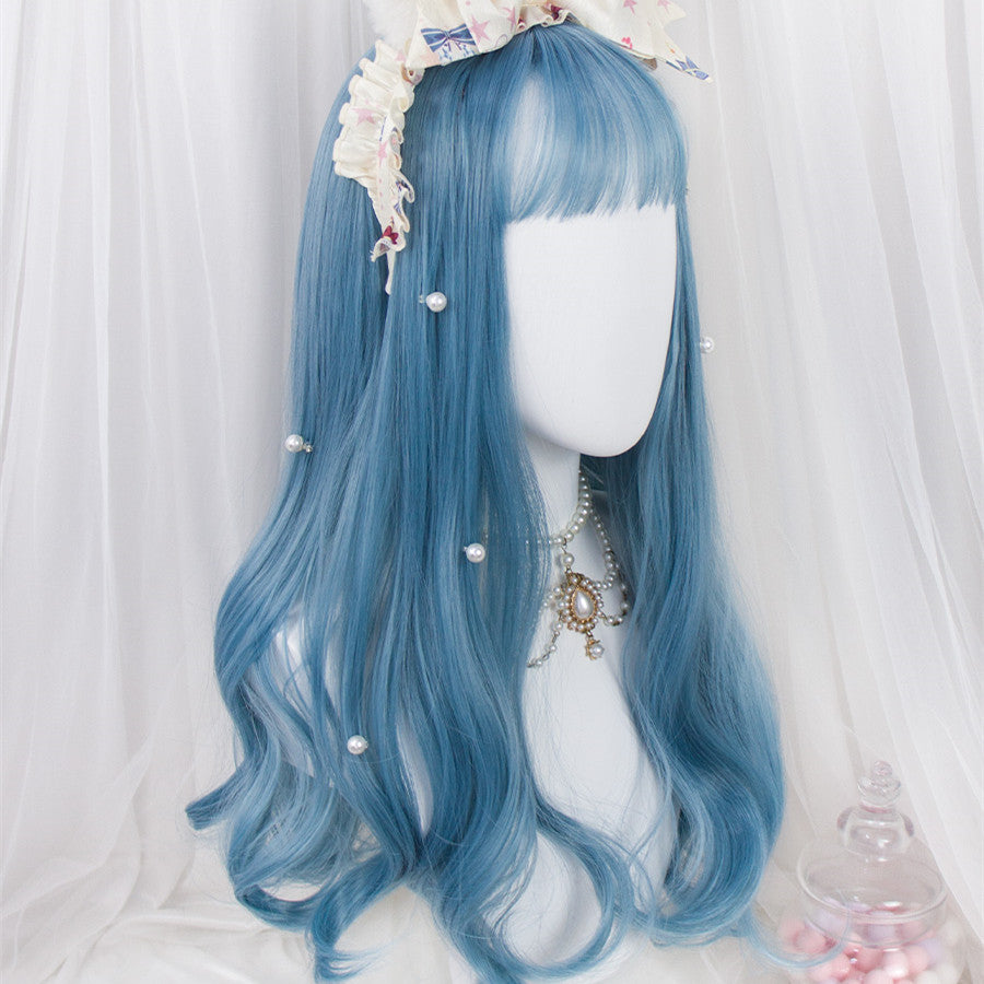 Sky blue long curly wig WS2269