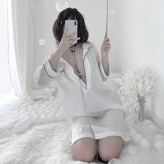 Shirt-style translucent thin nightdress SS2233