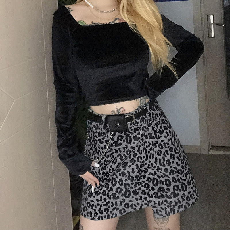 Leopard print chain woolen skirt SS2287