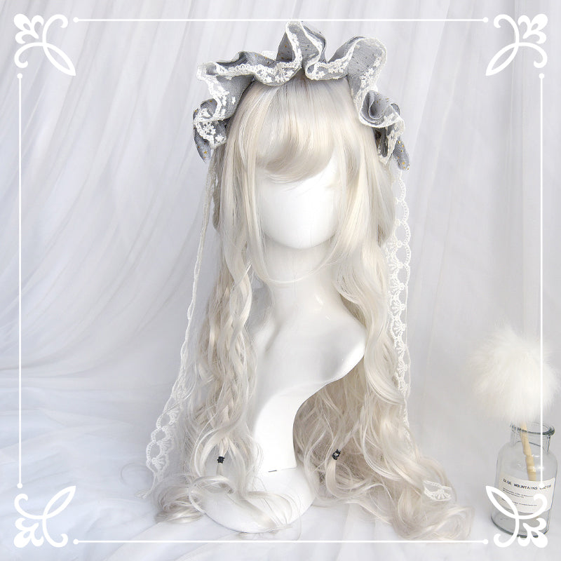 lolita gray pure white long curly wig WS2198