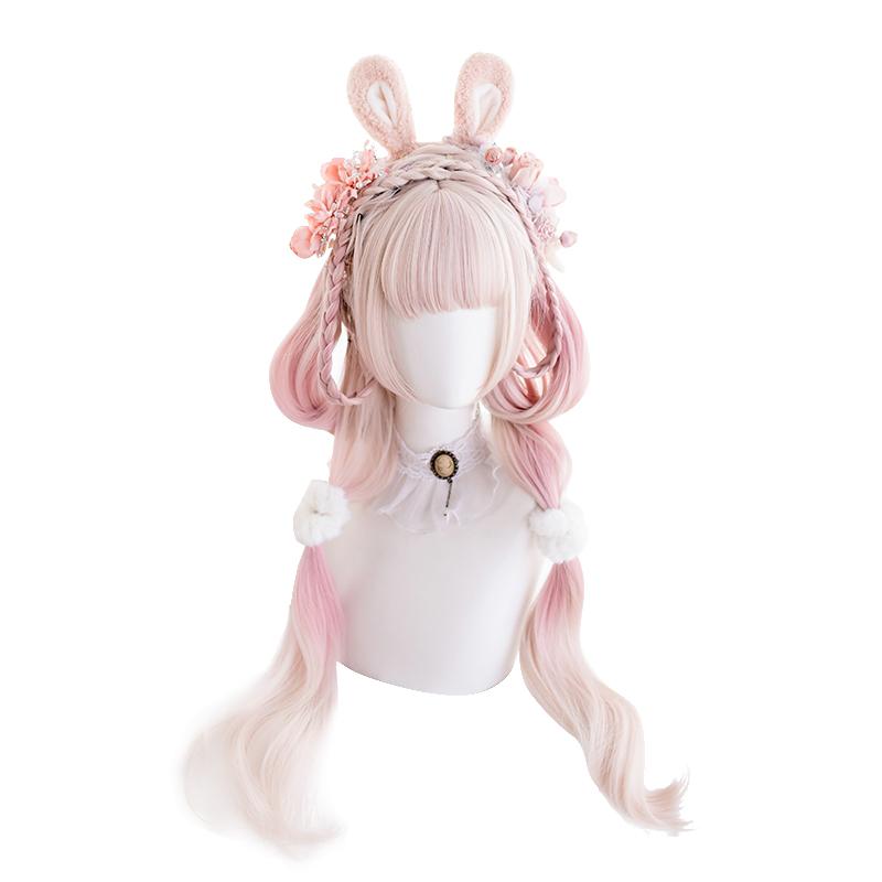 Pink gradient long curly hair lolita wig WS2052