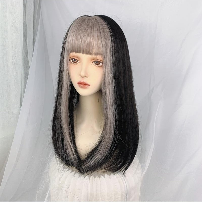 Vibes Grey bangs mixed black wig WS2373