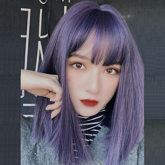 Lolita blue purple short straight hair wig WS1234