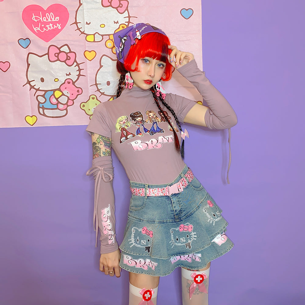 Kitty Cartoon denim skirt SS2622