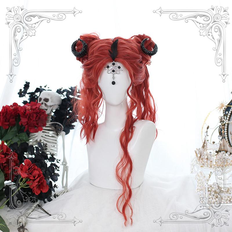 Lolita Black Red Long Curly Wig  WS1015