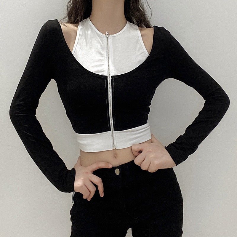 Stitching contrast long-sleeved T-shirt SS2284