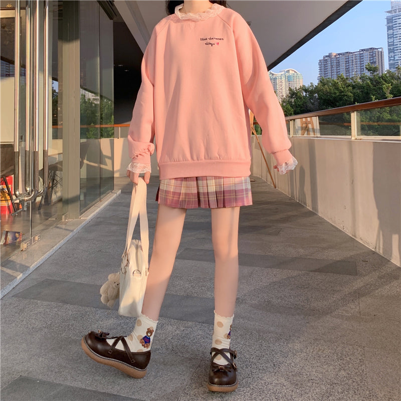 Pink lace stitching sweater SS2412