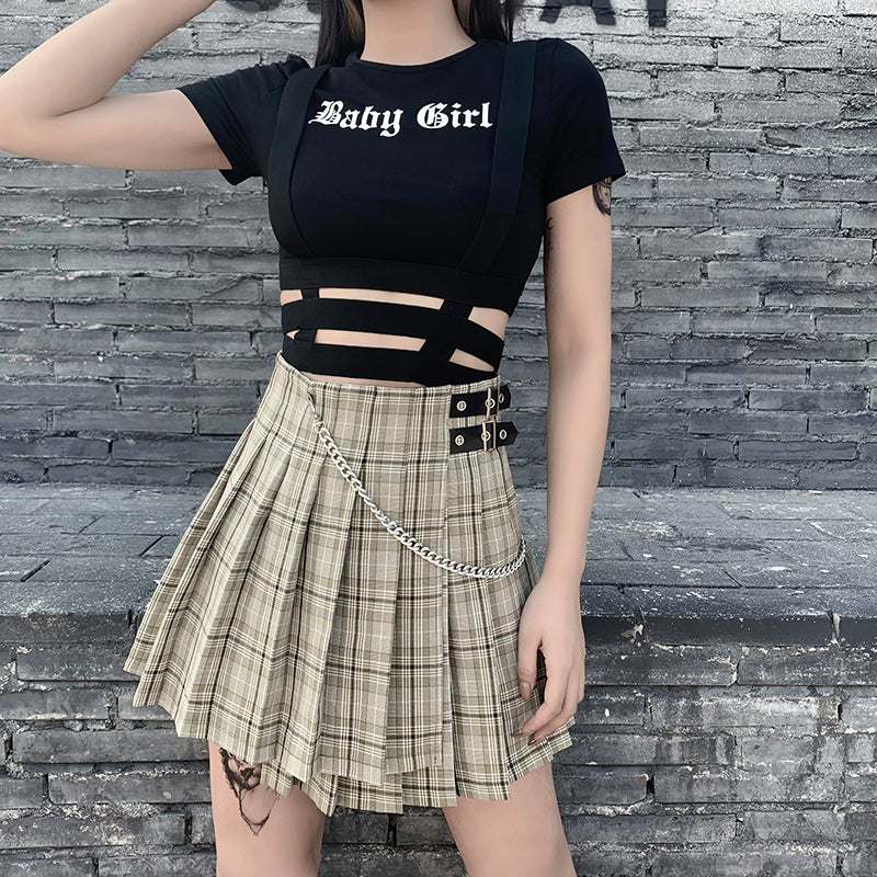 Green plaid pleated skirt SS2346