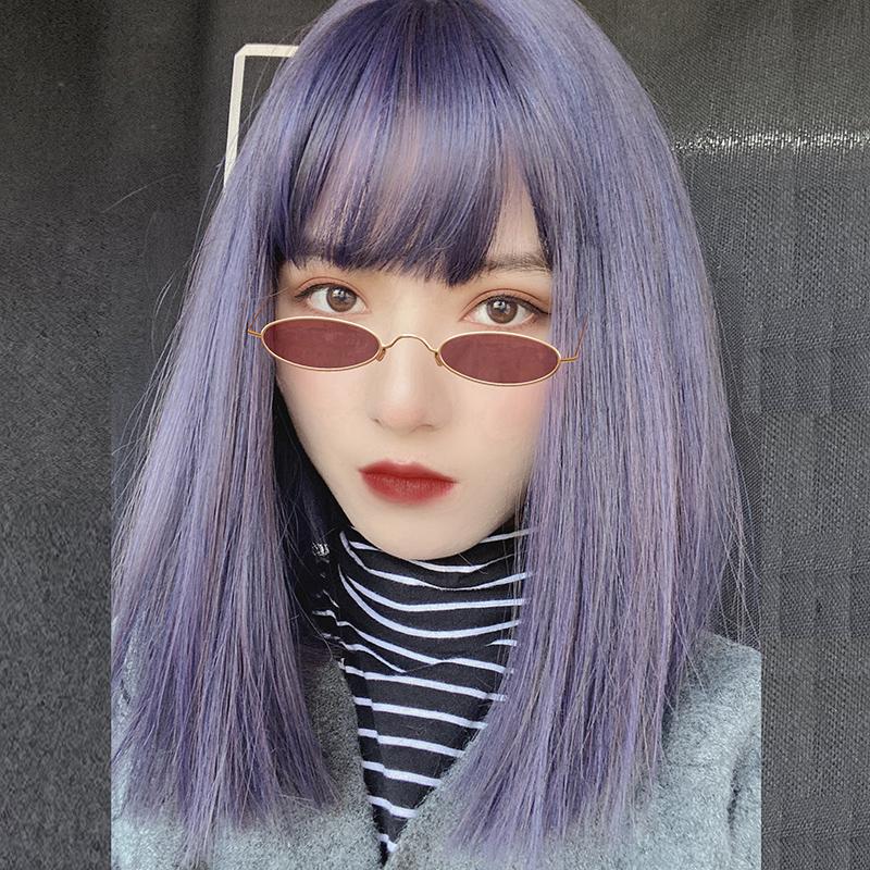 Lolita blue purple short straight hair wig WS1234