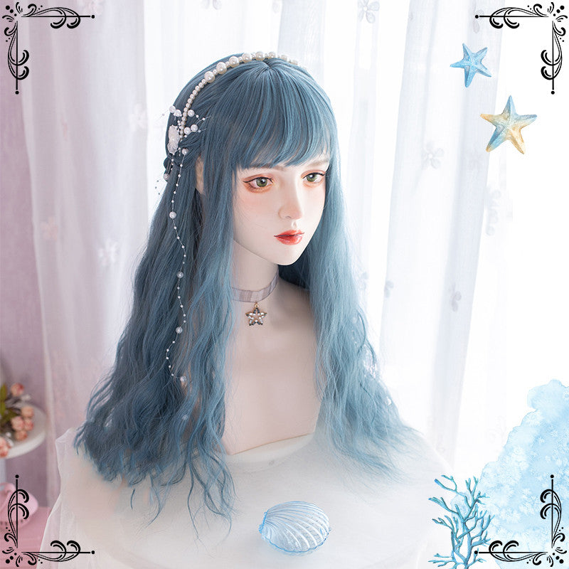 lolita haze blue long curly wig SS2830