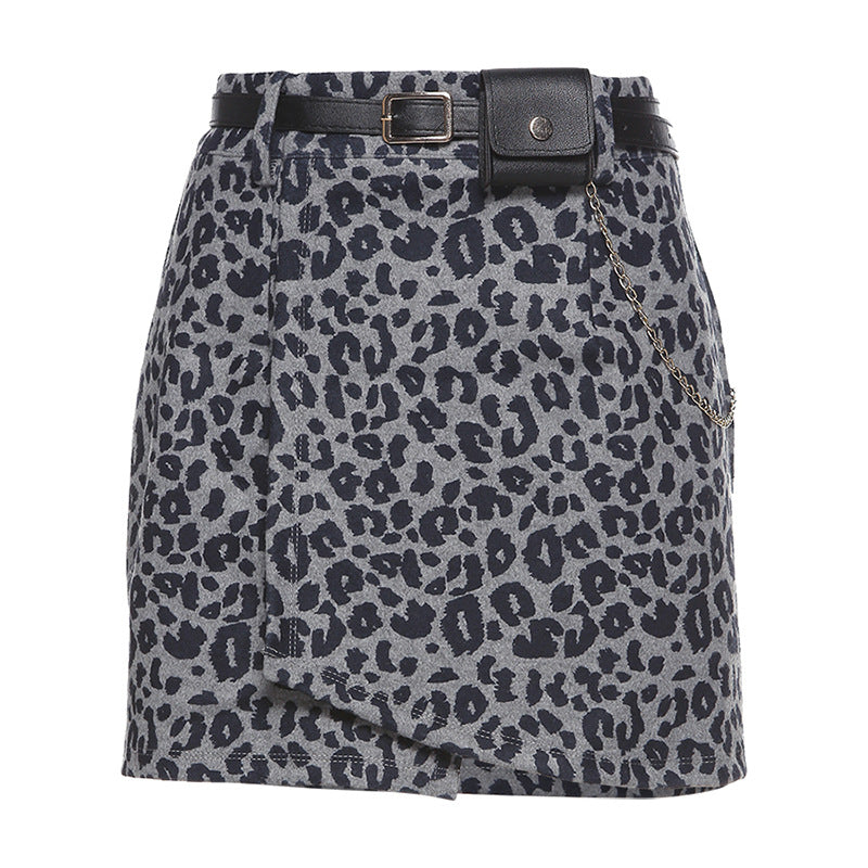 Leopard print chain woolen skirt SS2287