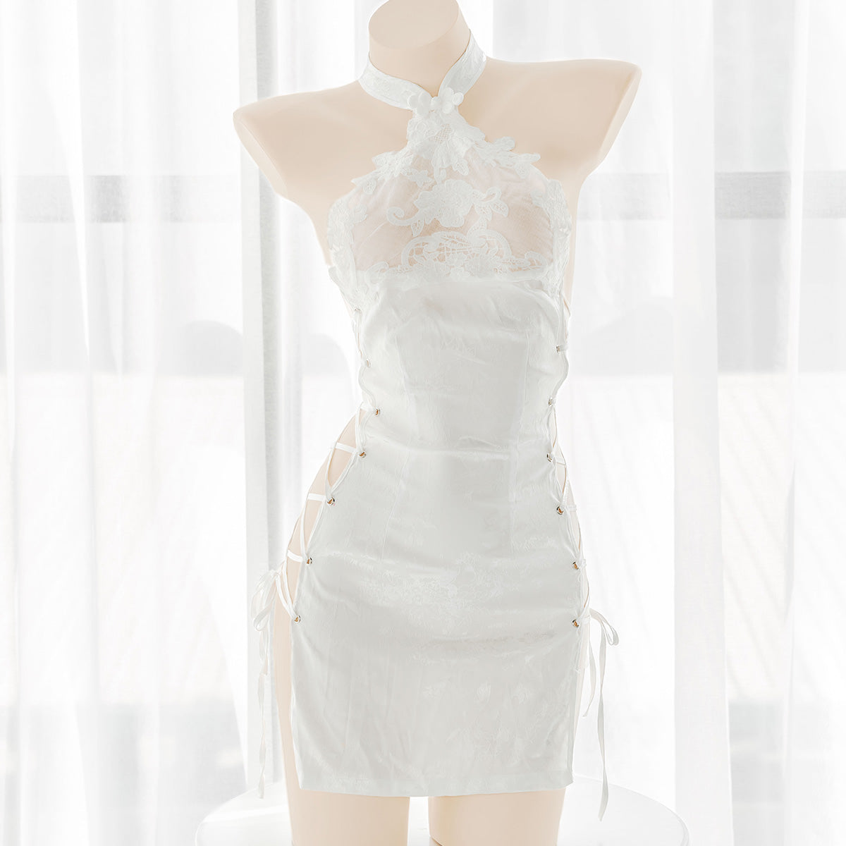 Pure white ultra short cheongsam SS2256