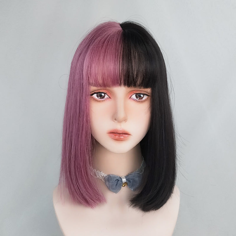 Lolita black and purple mid-length wig WS2273