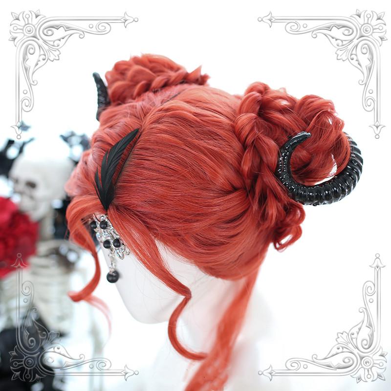 Lolita Black Red Long Curly Wig  WS1015