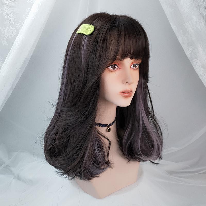 Lolita Black Highlights Purple Long Curly Wig WS1212