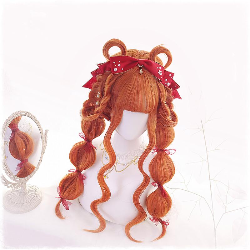 lolita double ponytail orange long curly wig WS2006