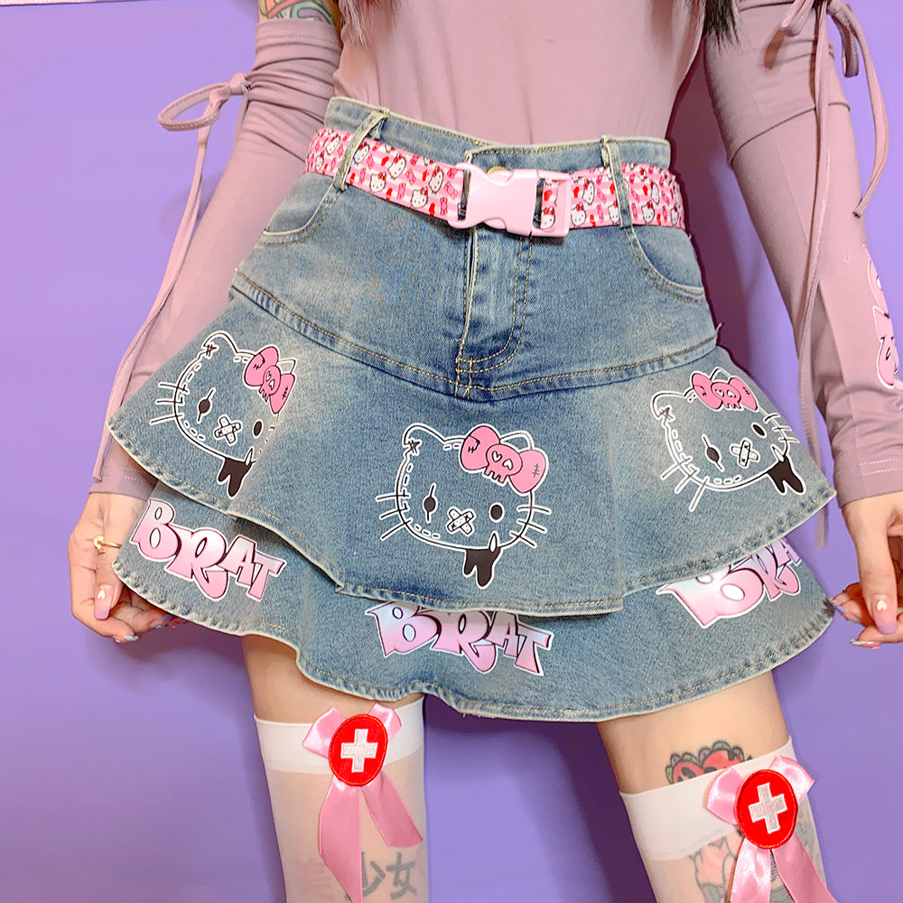 Kitty Cartoon denim skirt SS2622